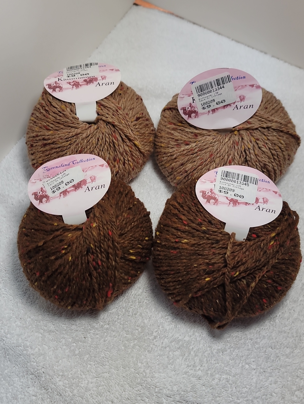 Katmandu Tweed Wool Aran Yarn - Brown & Tan Speckled 4 Skeins -NWT
